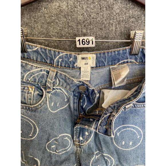 H&M Smiley Print High Waist Straight Wide Leg Denim Jeans Womens 4 - Picture 7 of 9
